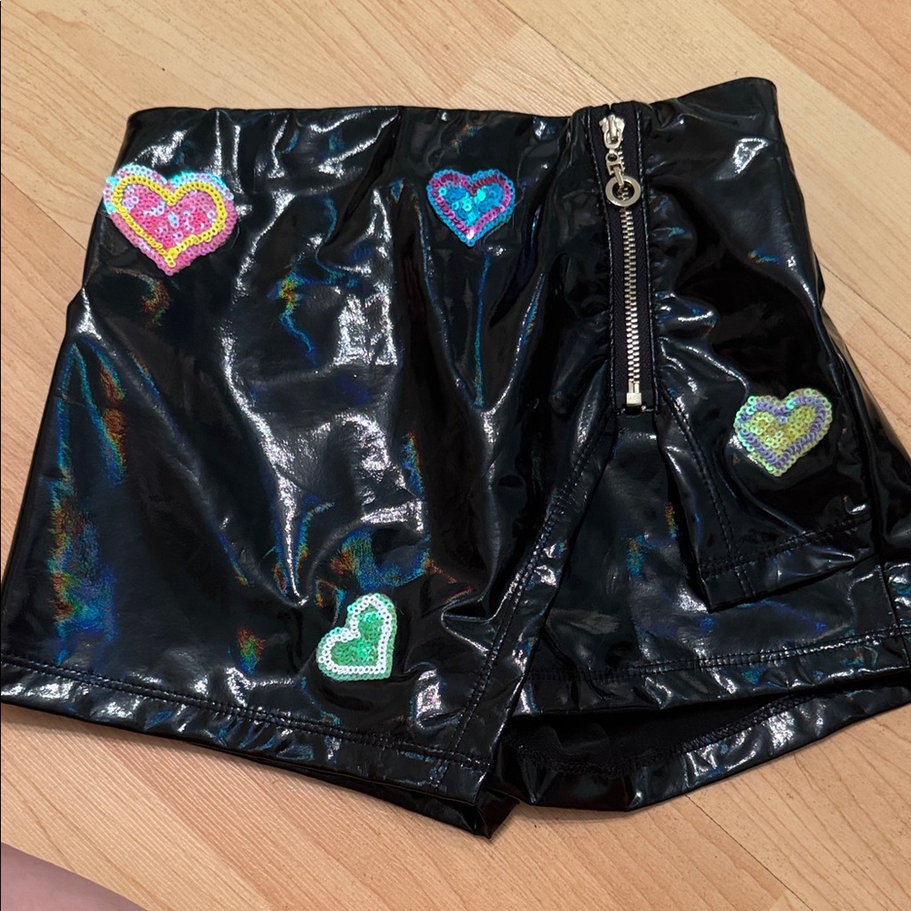 Truly Me Black Holographic Heart Sequin High-Waist Shorts